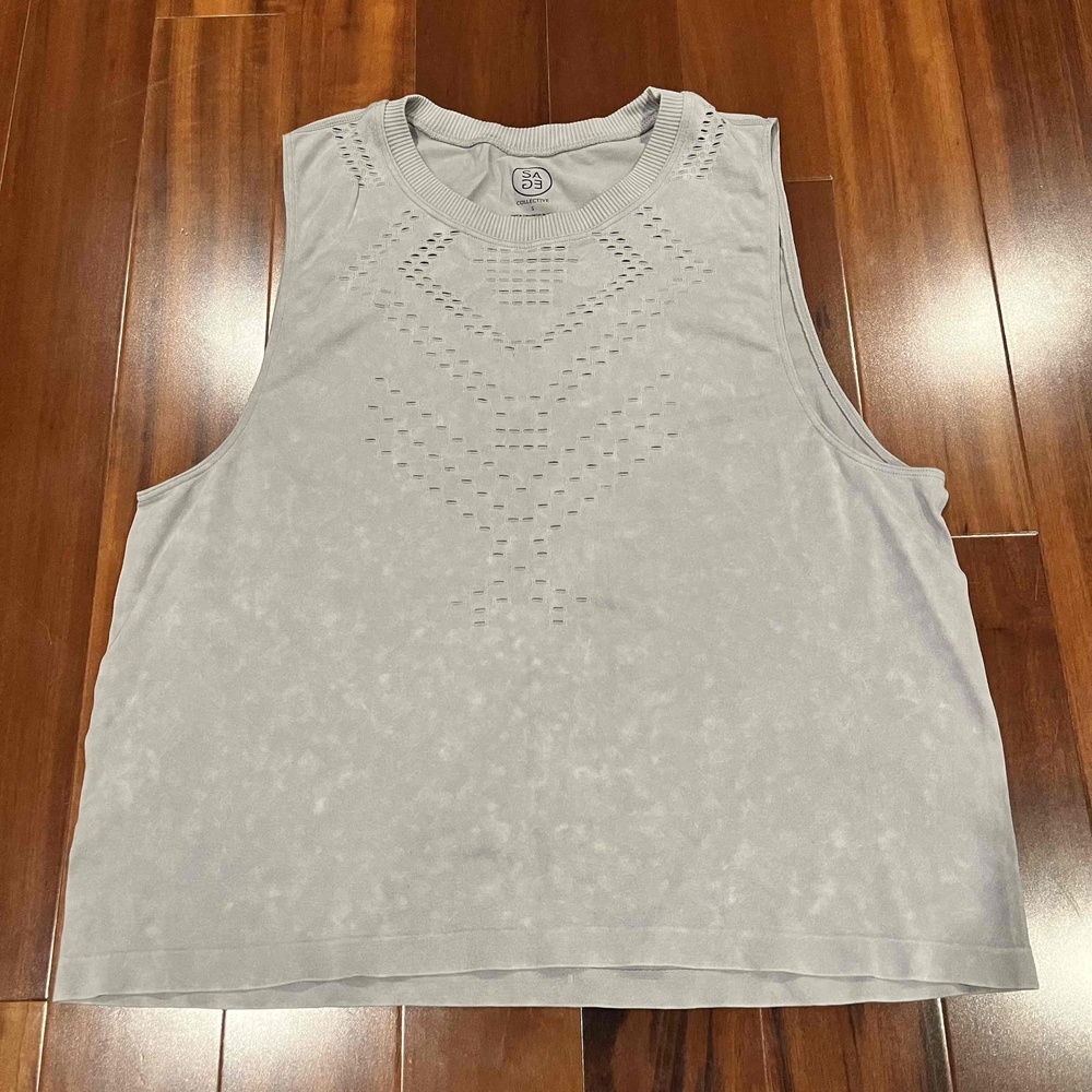 SAGE Collective Gray Tank Top Tribal Mesh Mineral Wash Active Shirt‎ Size Small